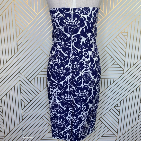 Trina Turk Strapless Navy White Floral Bow Dress - Picture 7 of 8